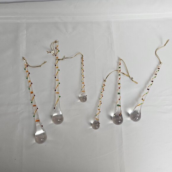 Acrylic Teardrop Icicle Christmas Ornaments with Festive Detailing Set of 6 - Picture 3 of 6